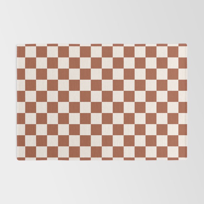 Check Rust Checkered Checkerboard Geometric Earth Tones Terracotta Modern Minimal Chocolate Pattern Rug Gallery Image 2