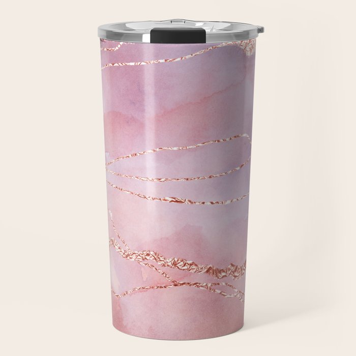 Blush and Purple Sky with Rose gold flashes Travel Mug Gallery Image 1