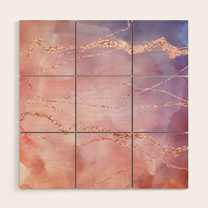 Blush and Purple Sky with Rose gold flashes Wood Wall Art Gallery Image 1
