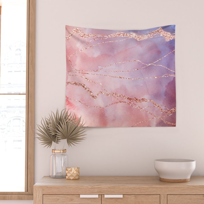 Blush and Purple Sky with Rose gold flashes Wall Tapestry Gallery Image 2