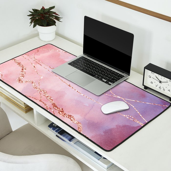 Blush and Purple Sky with Rose gold flashes Desk Mat Gallery Image 2