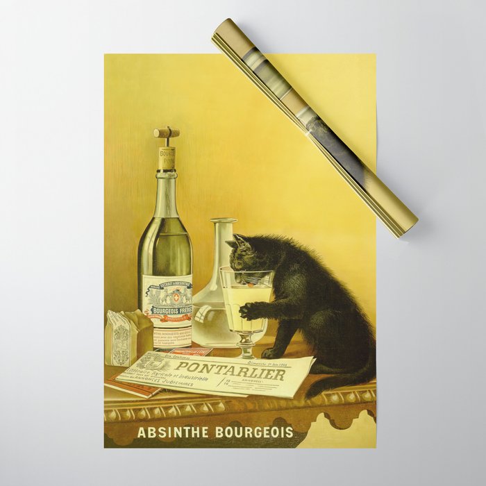 Cat, Absinthe, Vintage Beverage Poster Wrapping Paper Gallery Image 1