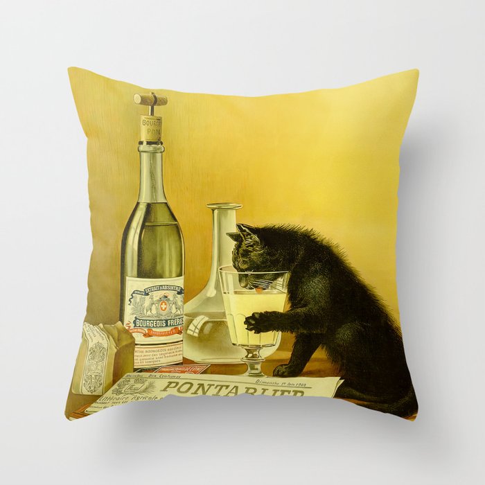 Cat, Absinthe, Vintage Beverage Poster Throw Pillow Gallery Image 1