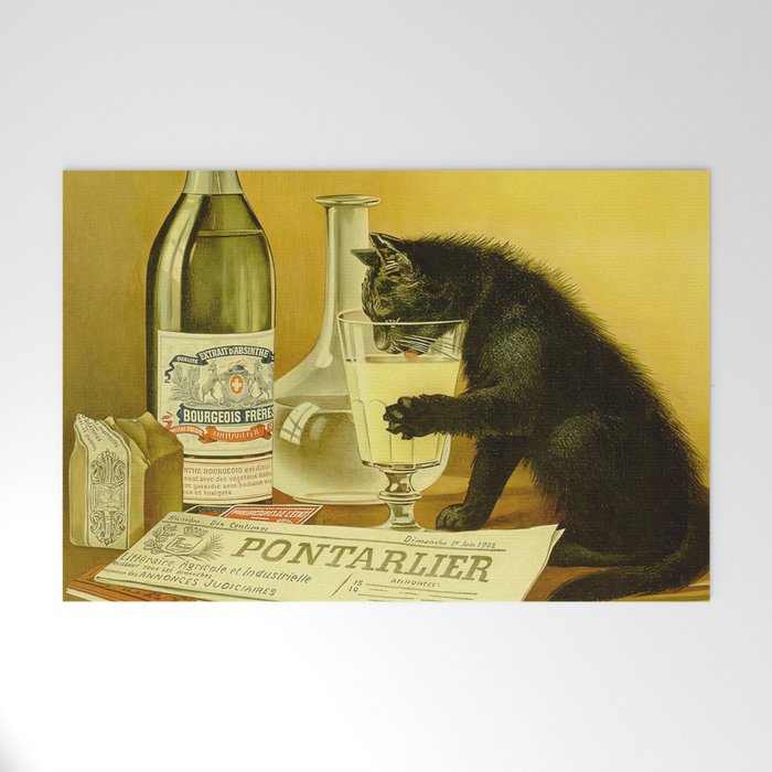 Cat, Absinthe, Vintage Beverage Poster Welcome Mat Gallery Image 1