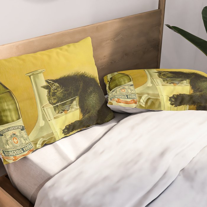 Cat, Absinthe, Vintage Beverage Poster Pillow Sham Gallery Image 2