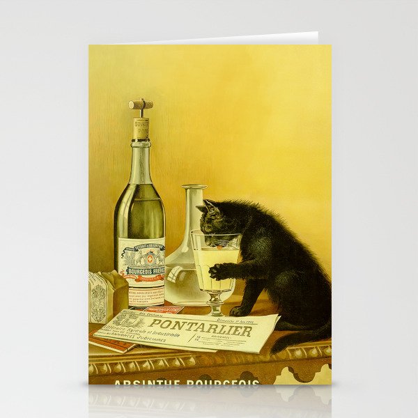Cat, Absinthe, Vintage Beverage Poster Stationery Card Gallery Image 1