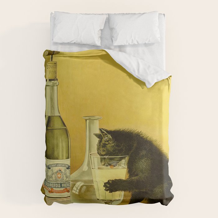 Cat, Absinthe, Vintage Beverage Poster Duvet Cover Gallery Image 6