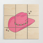Cowboy Hat Print Pink Preppy Decor Aesthetic Wood Wall Art Gallery Image 1