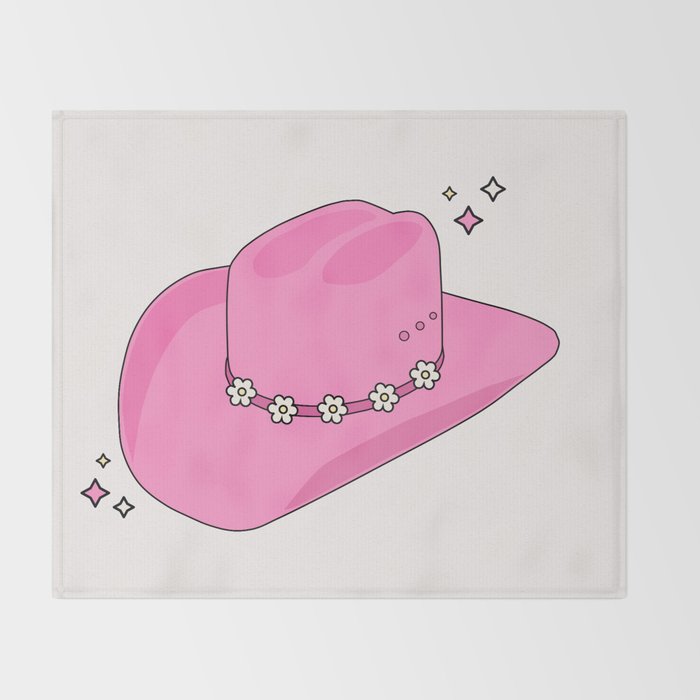 Cowboy Hat Print Pink Preppy Decor Aesthetic Throw Blanket Gallery Image 2