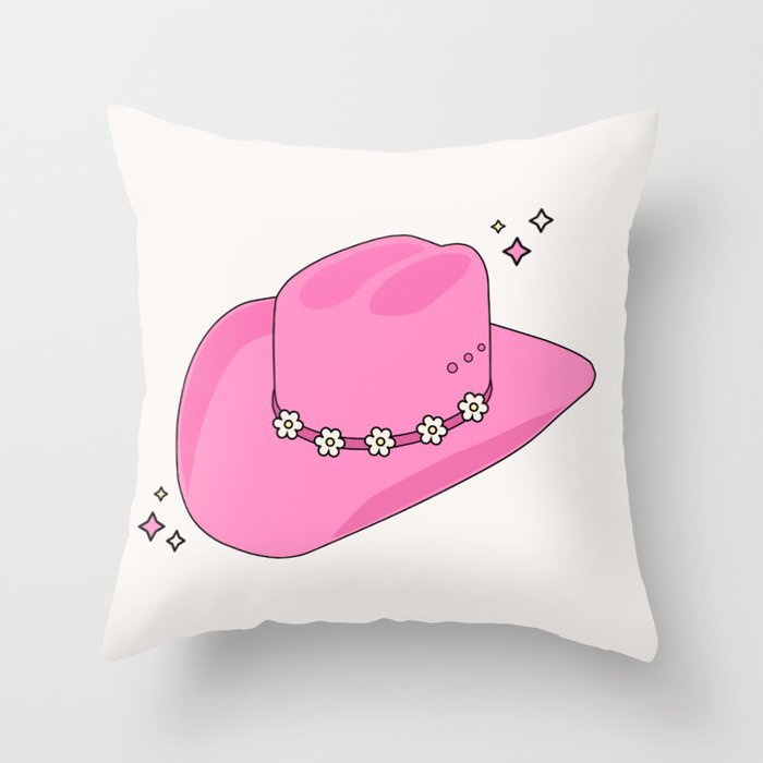 Cowboy Hat Print Pink Preppy Decor Aesthetic Throw Pillow Gallery Image 1