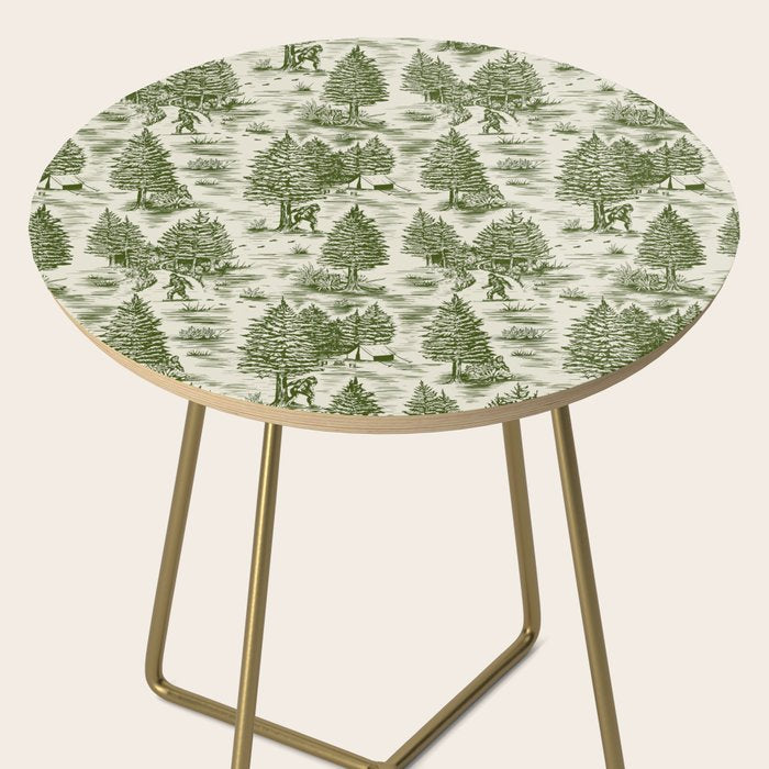 Bigfoot / Sasquatch Toile de Jouy in Forest Green Side Table Gallery Image 2