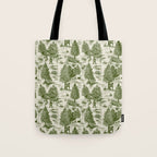 Bigfoot / Sasquatch Toile de Jouy in Forest Green Tote Bag Gallery Image 1