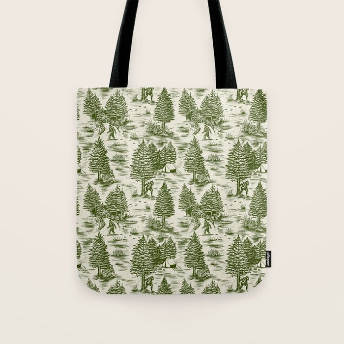 Bigfoot / Sasquatch Toile de Jouy in Forest Green Tote Bag Gallery Image 1