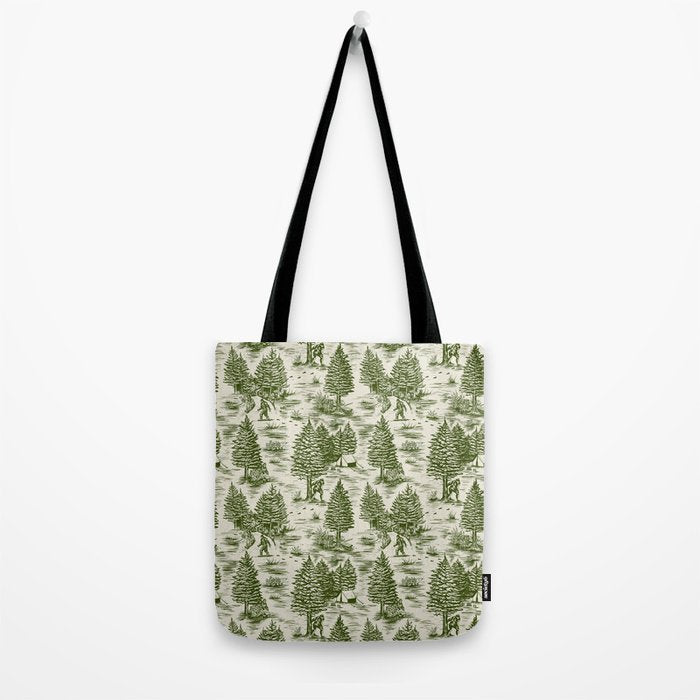 Bigfoot / Sasquatch Toile de Jouy in Forest Green Tote Bag Gallery Image 2