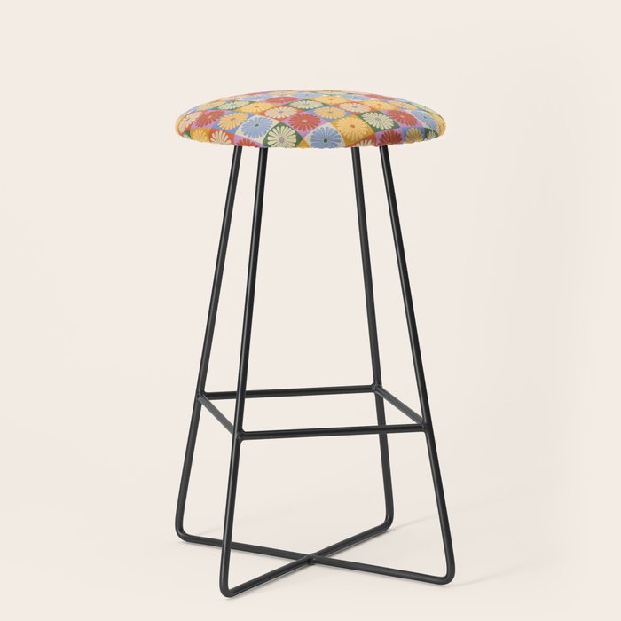 Retro Flowers Check Pattern XXIX Stool Gallery Image 1