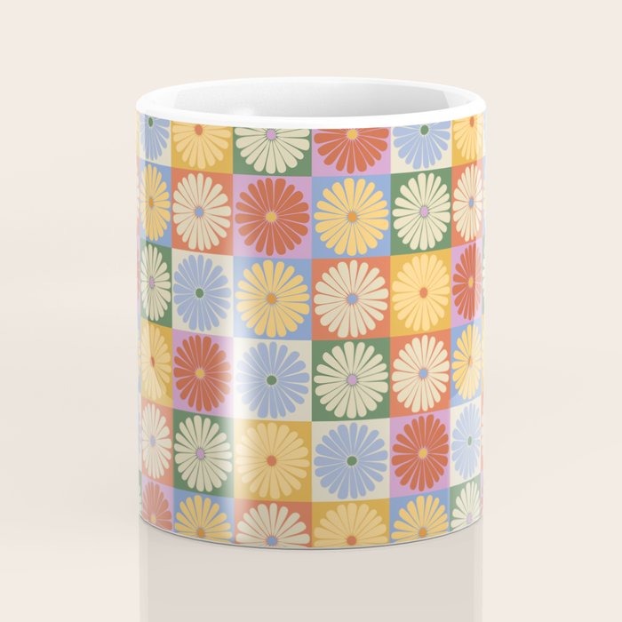 Retro Flowers Check Pattern XXIX Coffee Mug Gallery Image 4