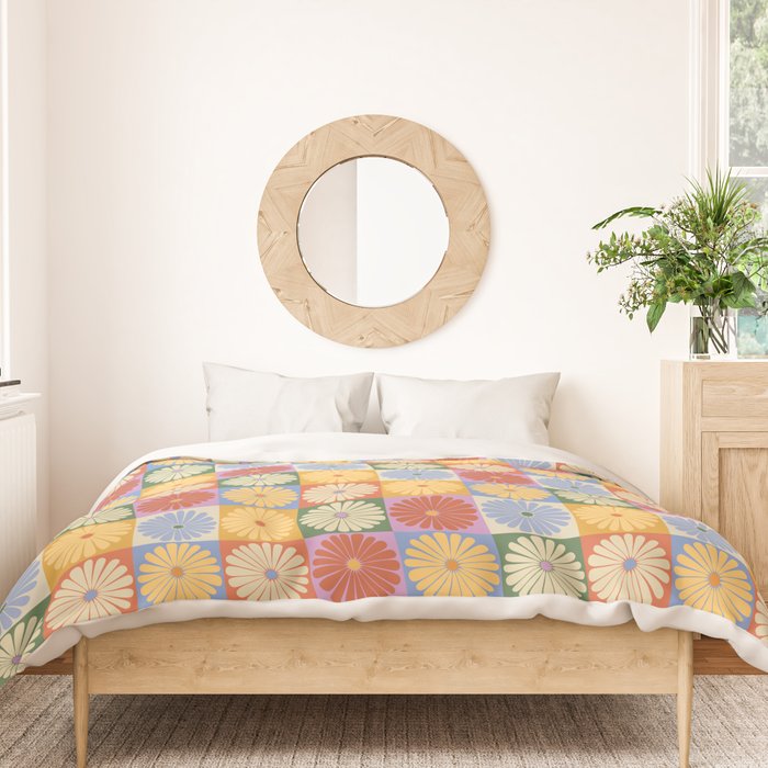 Retro Flowers Check Pattern XXIX Duvet Cover Gallery Image 3