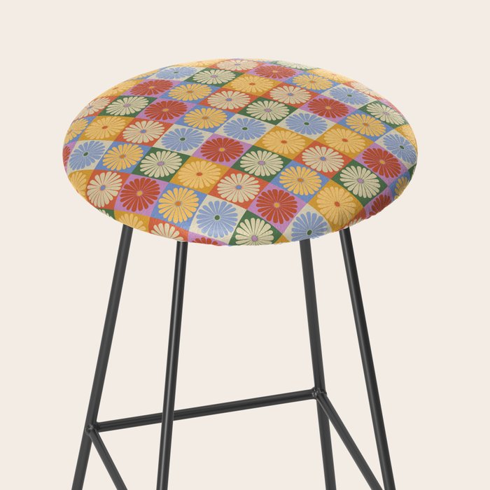 Retro Flowers Check Pattern XXIX Stool Gallery Image 2
