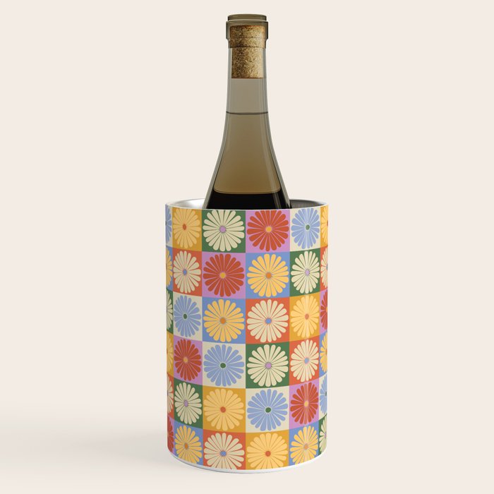 Retro Flowers Check Pattern XXIX Wine Chiller Gallery Image 1