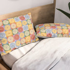 Retro Flowers Check Pattern XXIX Pillow Sham Gallery Image 2