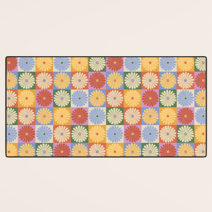 Retro Flowers Check Pattern XXIX Desk Mat Gallery Image 3