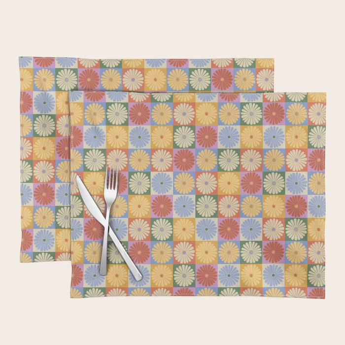 Retro Flowers Check Pattern XXIX Placemat Gallery Image 1
