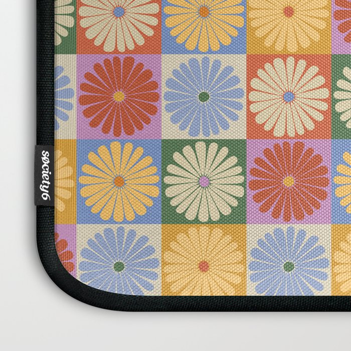 Retro Flowers Check Pattern XXIX Laptop Sleeve Gallery Image 3