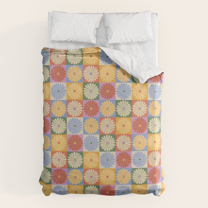 Retro Flowers Check Pattern XXIX Duvet Cover Gallery Image 6