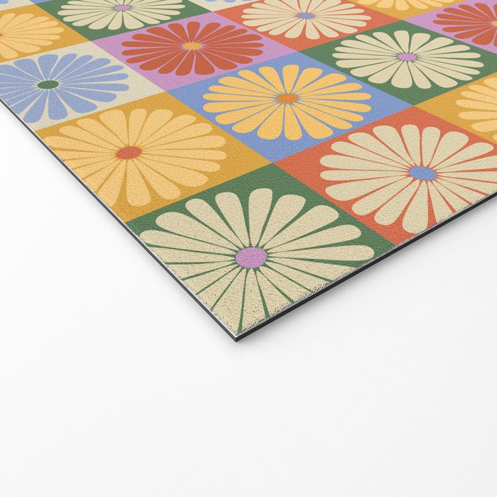 Retro Flowers Check Pattern XXIX Welcome Mat Gallery Image 2