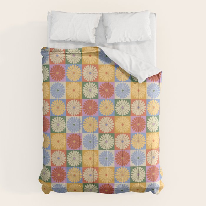Retro Flowers Check Pattern XXIX Comforter Gallery Image 6