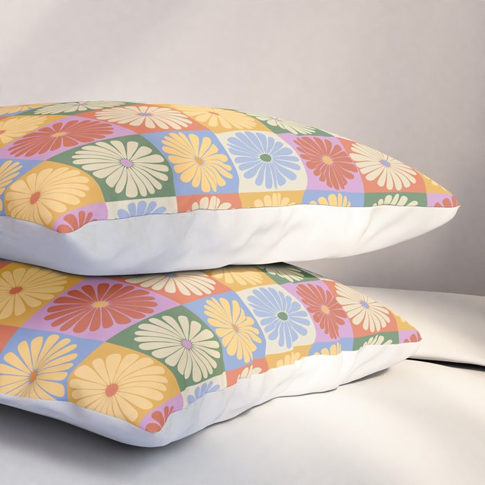 Retro Flowers Check Pattern XXIX Pillow Sham Gallery Image 3