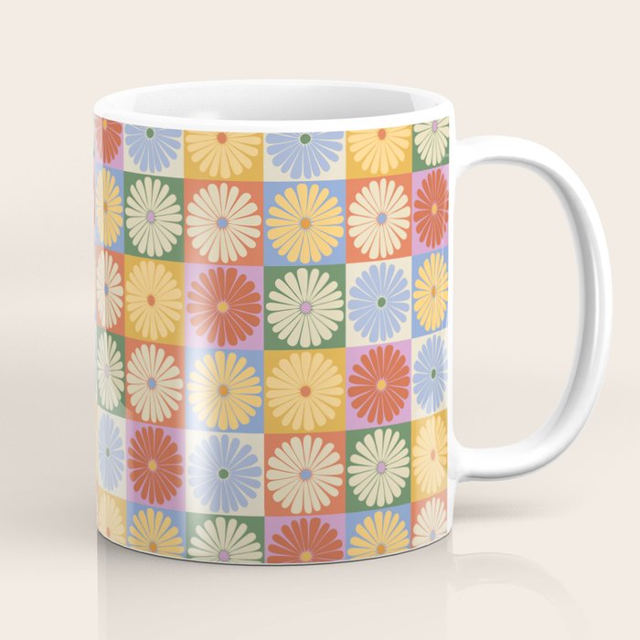 Retro Flowers Check Pattern XXIX Coffee Mug Gallery Image 1