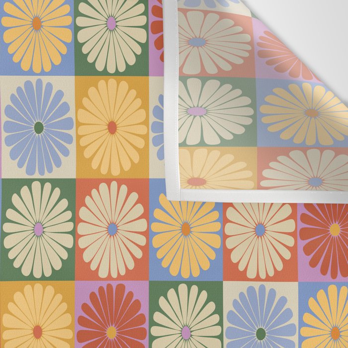 Retro Flowers Check Pattern XXIX Wall Tapestry Gallery Image 3