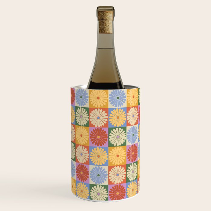 Retro Flowers Check Pattern XXIX Wine Chiller Gallery Image 3