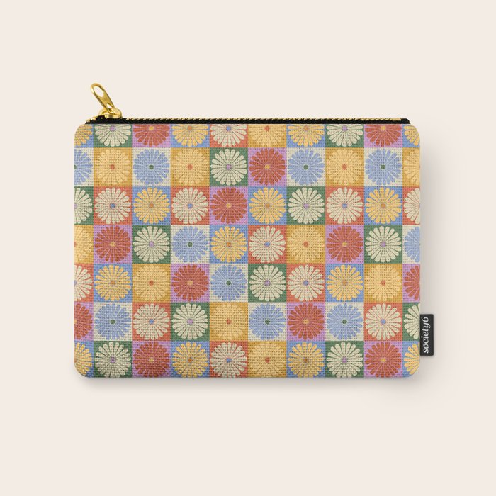 Retro Flowers Check Pattern XXIX Carry All Pouch Gallery Image 1