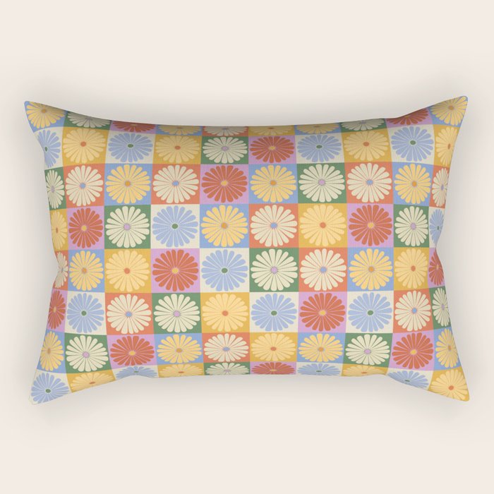 Retro Flowers Check Pattern XXIX Rectangular Pillow Gallery Image 2