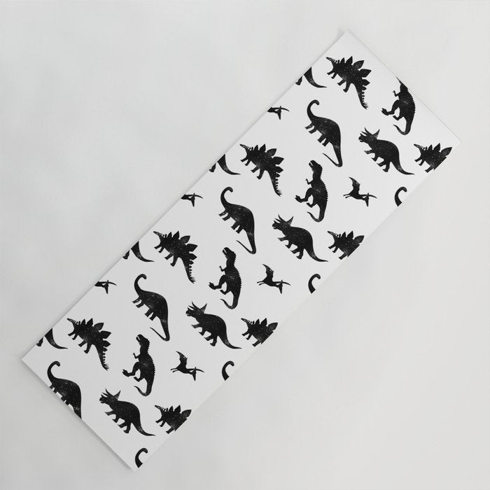 Black + White Dinosaurs Yoga Mat Gallery Image 1