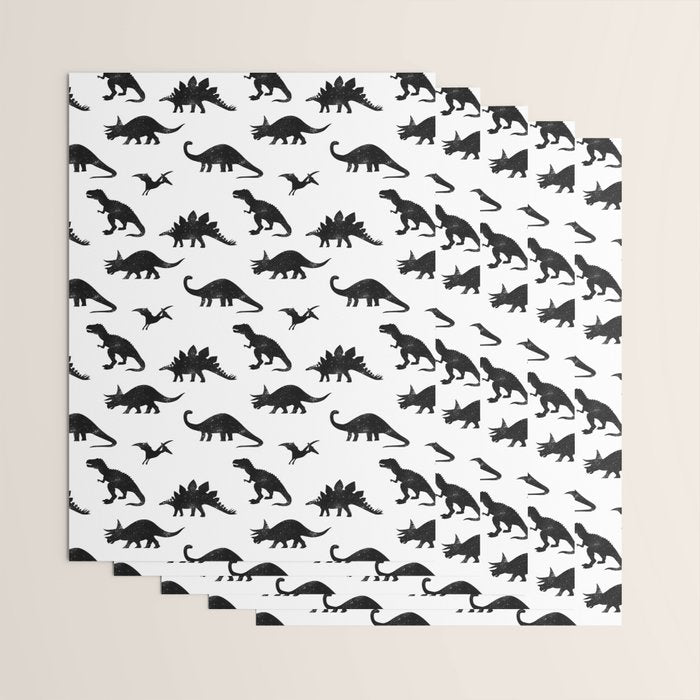 Black + White Dinosaurs Wrapping Paper Gallery Image 3