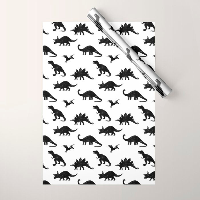 Black + White Dinosaurs Wrapping Paper Gallery Image 1