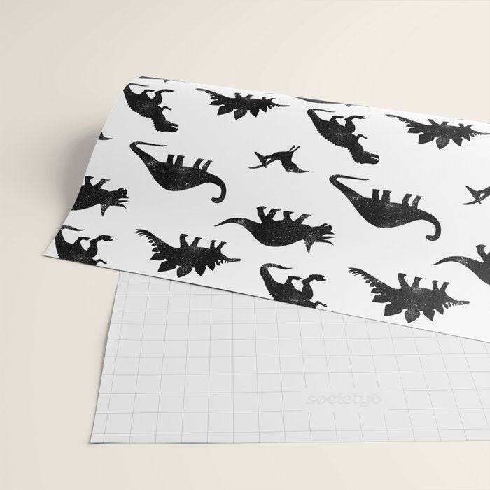 Black + White Dinosaurs Wrapping Paper Gallery Image 2