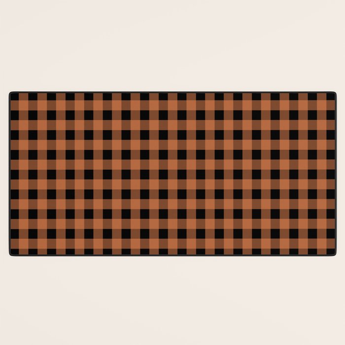 Halloween Gingham Check Pattern in Black and Muted Orange Desk Mat Gallery Image 3