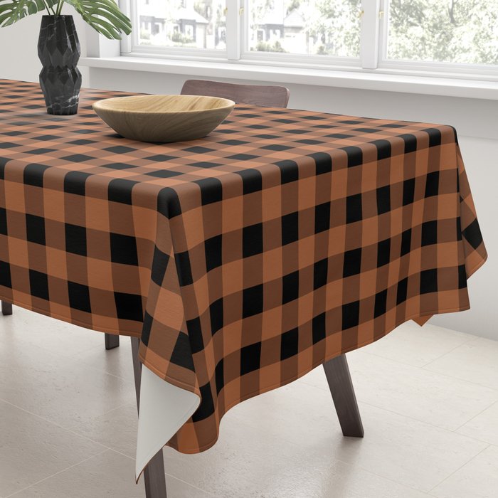 Halloween Gingham Check Pattern in Black and Muted Orange Tablecloth Gallery Image 3