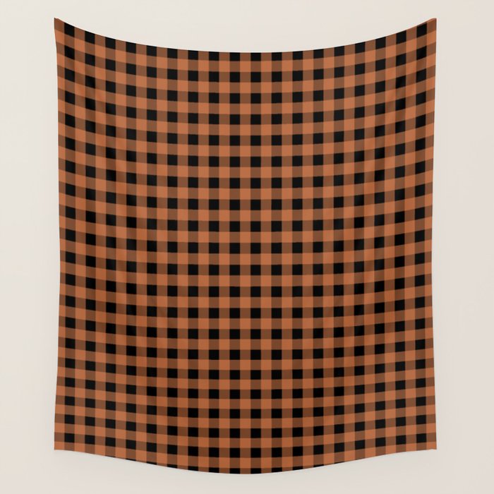 Halloween Gingham Check Pattern in Black and Muted Orange Wall Tapestry Gallery Image 4