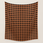 Halloween Gingham Check Pattern in Black and Muted Orange Wall Tapestry Gallery Image 4