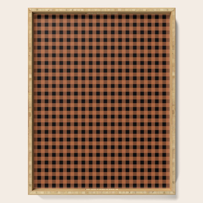 Halloween Gingham Check Pattern in Black and Muted Orange Serving Tray Gallery Image 1