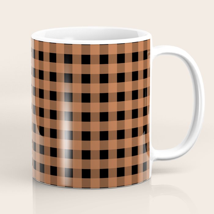 Halloween Gingham Check Pattern in Black and Muted Orange Coffee Mug Gallery Image 1