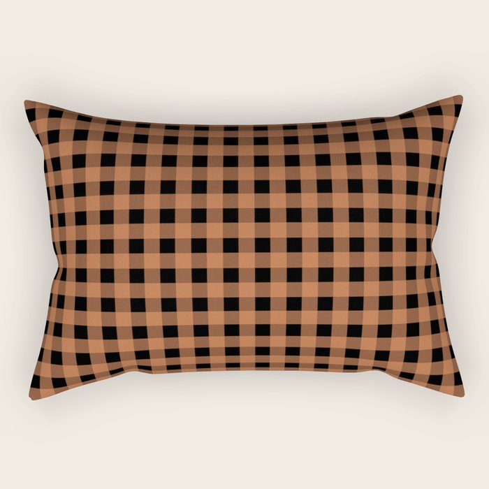Halloween Gingham Check Pattern in Black and Muted Orange Rectangular Pillow Gallery Image 2