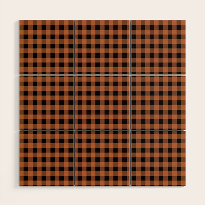 Halloween Gingham Check Pattern in Black and Muted Orange Wood Wall Art Gallery Image 1