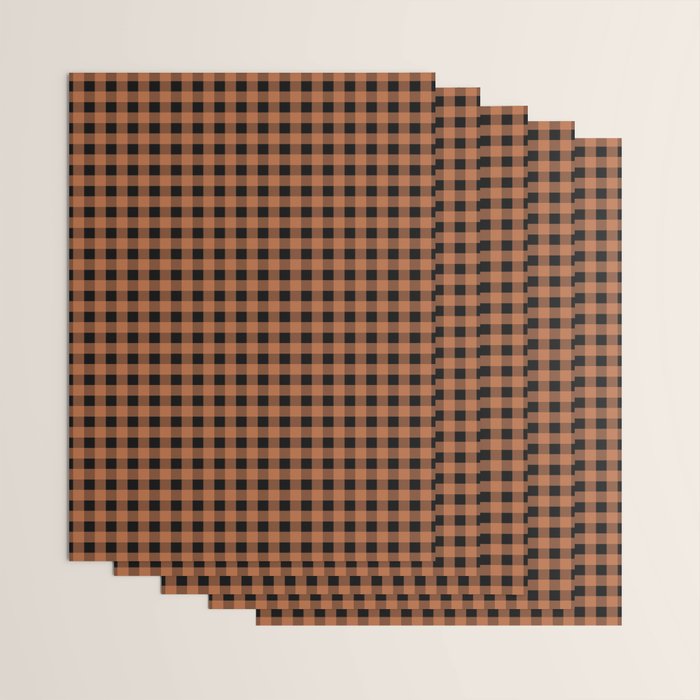 Halloween Gingham Check Pattern in Black and Muted Orange Wrapping Paper Gallery Image 3