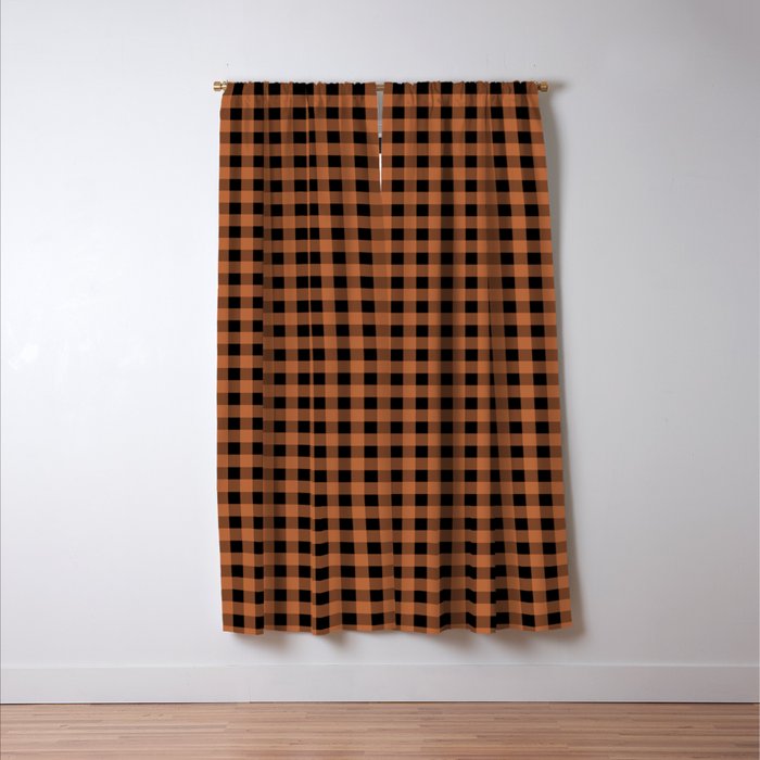 Halloween Gingham Check Pattern in Black and Muted Orange Window Curtain Gallery Image 3